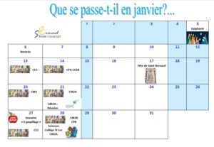 Lire la suite à propos de l’article Calendrier janvier 2025