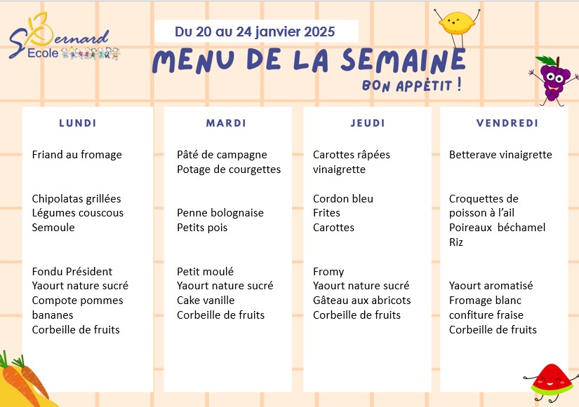 You are currently viewing Menu du 20 au 24 janvier 2025