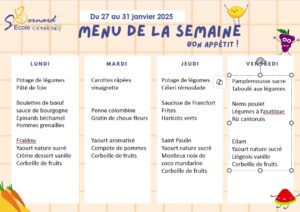 Lire la suite à propos de l’article Menu de la semaine du 27 au 31 janvier
