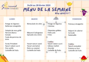 Lire la suite à propos de l’article Menu du 24 au 28 février 2025