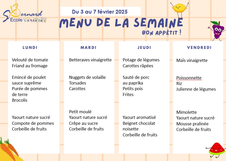 You are currently viewing Menu de la semaine du 3 au 7 février