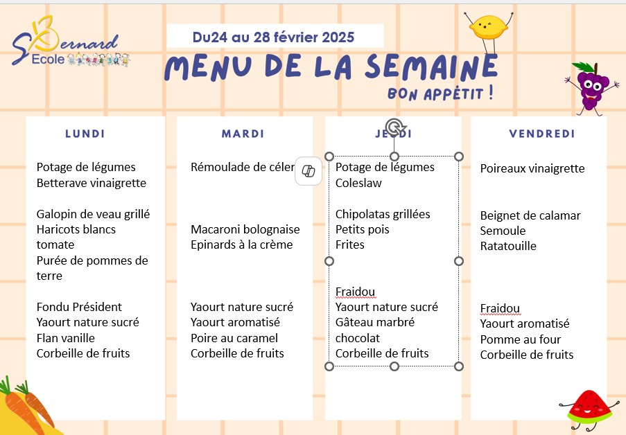 You are currently viewing Menu du 24 au 28 février 2025