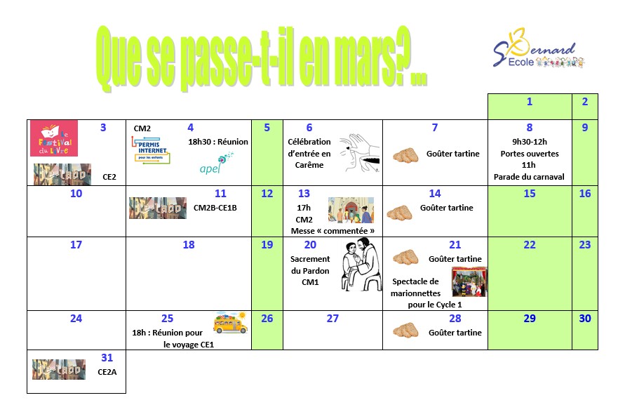 You are currently viewing Calendrier du mois de mars