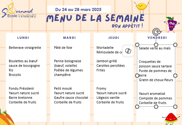 You are currently viewing Menu du 24 au 28 mars 2025
