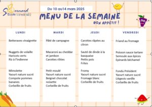 Lire la suite à propos de l’article Menu du 10 au 14 mars 2025