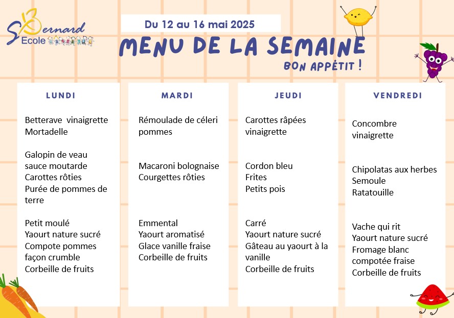 You are currently viewing Menu du 12 au 16 mai 2025