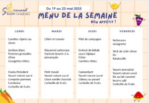 Lire la suite à propos de l’article Menu du 19 au 23 mai 2025