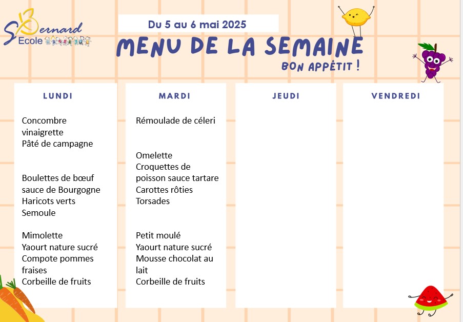 You are currently viewing Menu du 5 et 6 mai 2025