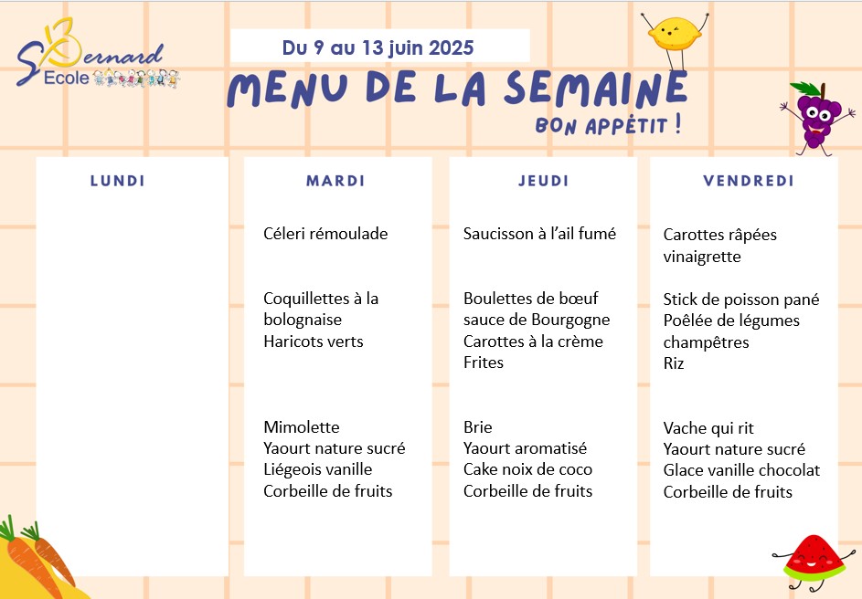 You are currently viewing Menu du 10 au 13 juin 2025