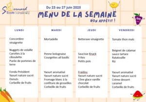 Lire la suite à propos de l’article Menu du 23 au 27 juin 2025