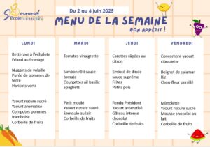 Lire la suite à propos de l’article Menu du 2 au 6 juin 2025