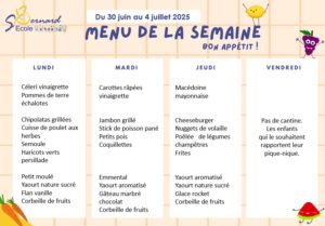 Lire la suite à propos de l’article Menu du 30 juin au 4 juillet 2025