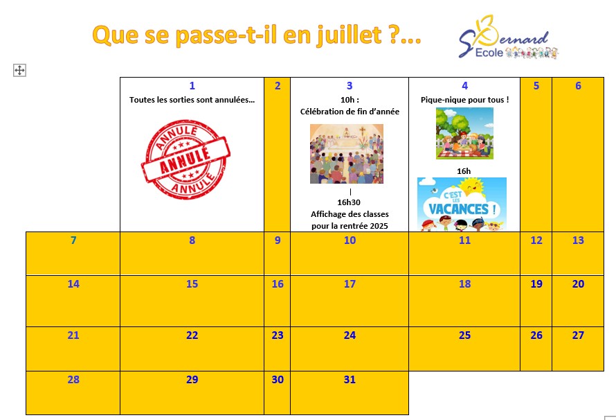 You are currently viewing Calendrier de juillet 2025