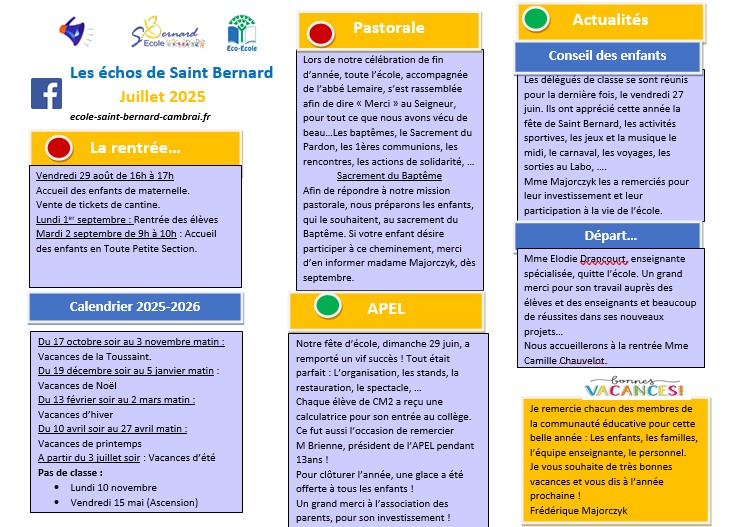 You are currently viewing « Les  échos de Saint Bernard »- juillet 2025
