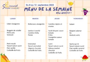 Lire la suite à propos de l’article Menu du 8 au 12 septembre 2025