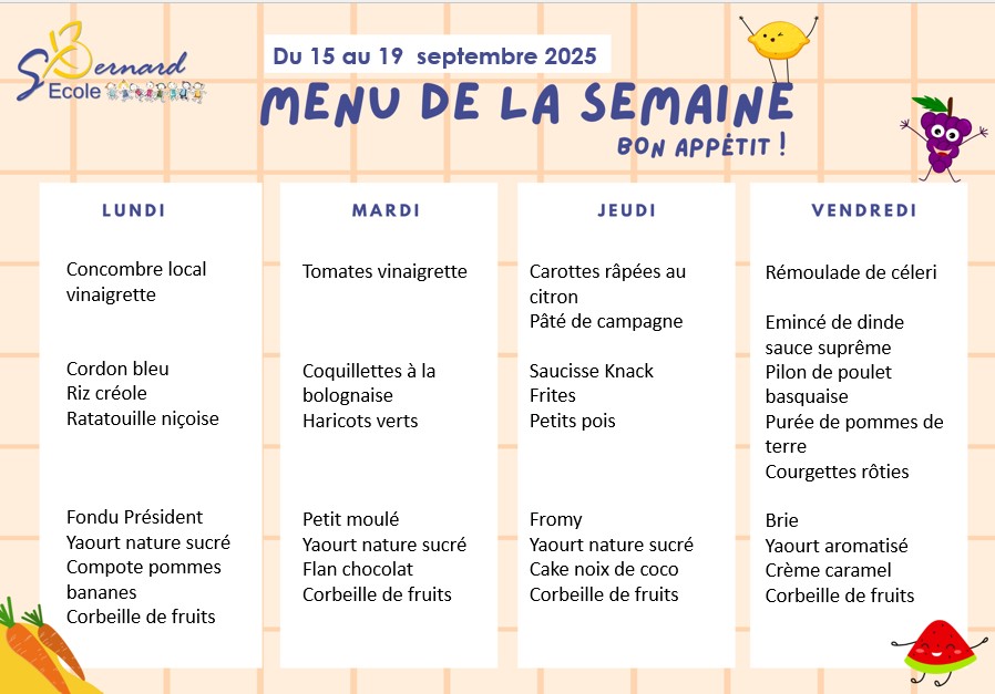 You are currently viewing Menu du 15 au 19 septembre