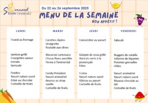 Lire la suite à propos de l’article Menu du 22 au 26 septembre 2025