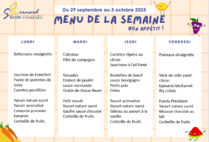 Lire la suite à propos de l’article Menu du 29 septembre au 3 octobre 2025