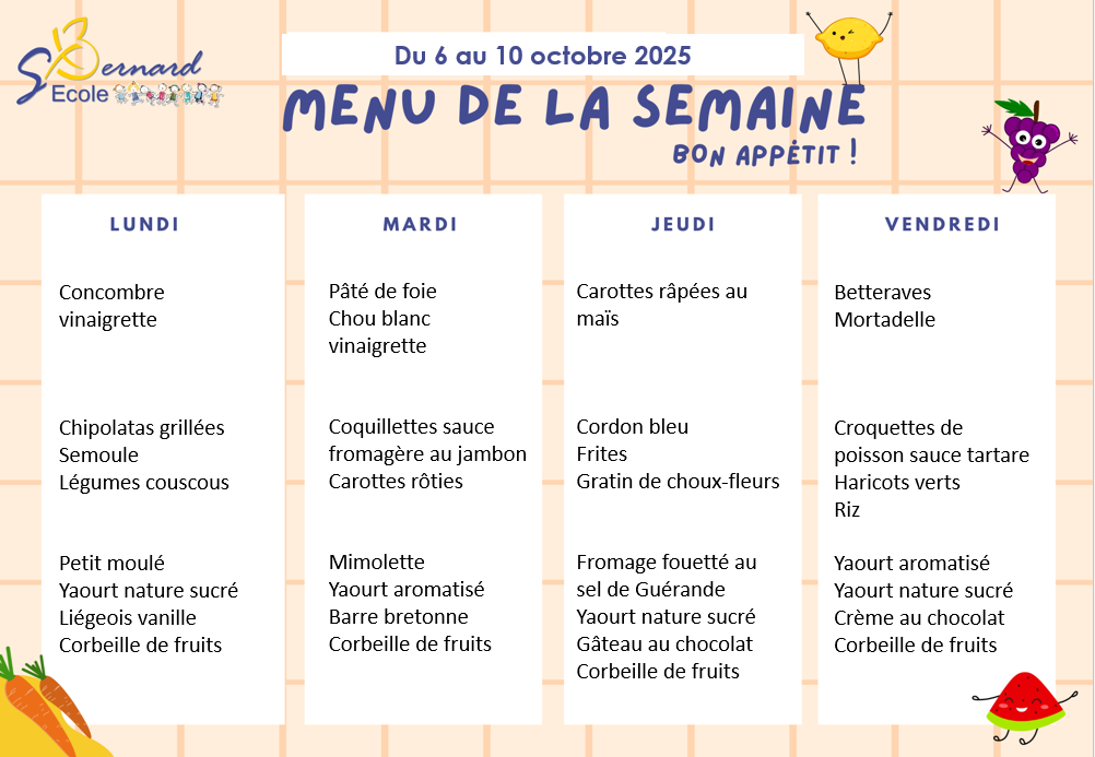You are currently viewing Menu du 6 au 10 octobre 2025