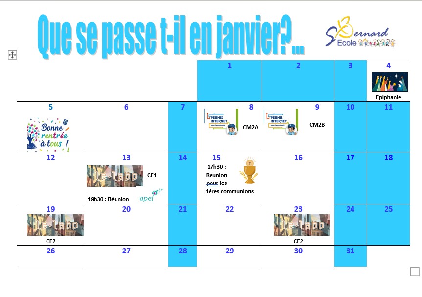 Agendas de janvier 2026